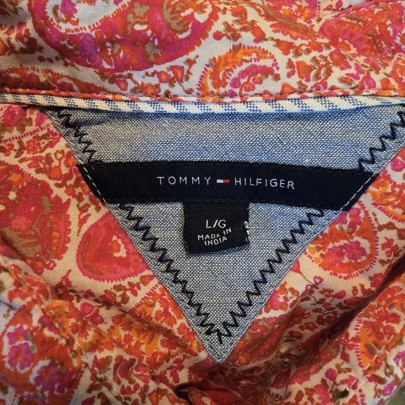 Tommy Hilfiger Paisley Orange Pink Button Down Large - Picture 5 of 6